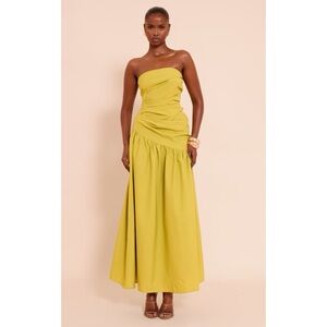 Dark Lime Woven Bandeau Ruched Maxi Dress